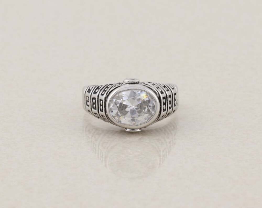 Sterling Silver CZ Cubic Zirconia Ring High Set Band Size 9.25